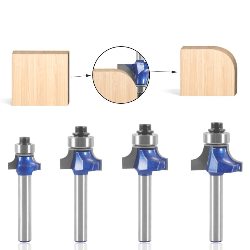 Ozmatip Roundover Router bit Set，Professional 1/4 inch Shank Roundover Edging Router Bit Set，Bearing Guide for Rounding Edge bit (for R 1/8", 1/4", 3/16", 25/64") 4Pcs (Roundover Router bit Set) - Image 5